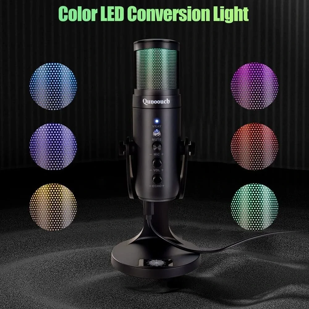 USB Microphone RGB Computer Condenser Gaming Mic for PC/Laptop/Phone/PS4/5, Head